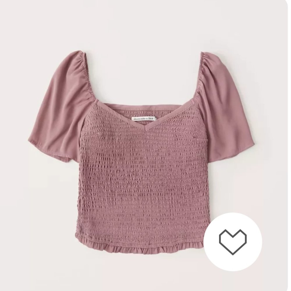 Smocked Flutter Sleeve Blouse - Pink (XS) - ABERCROMBIE & FITCH